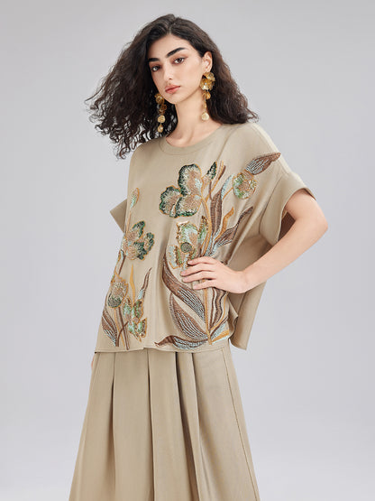 Vintage Hand-Beaded Appliqué Top