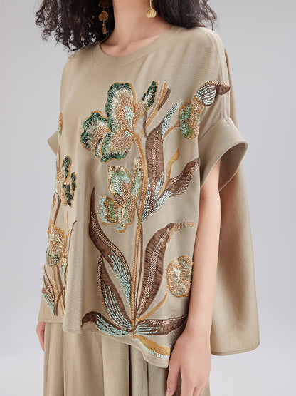 Vintage Hand-Beaded Appliqué Top