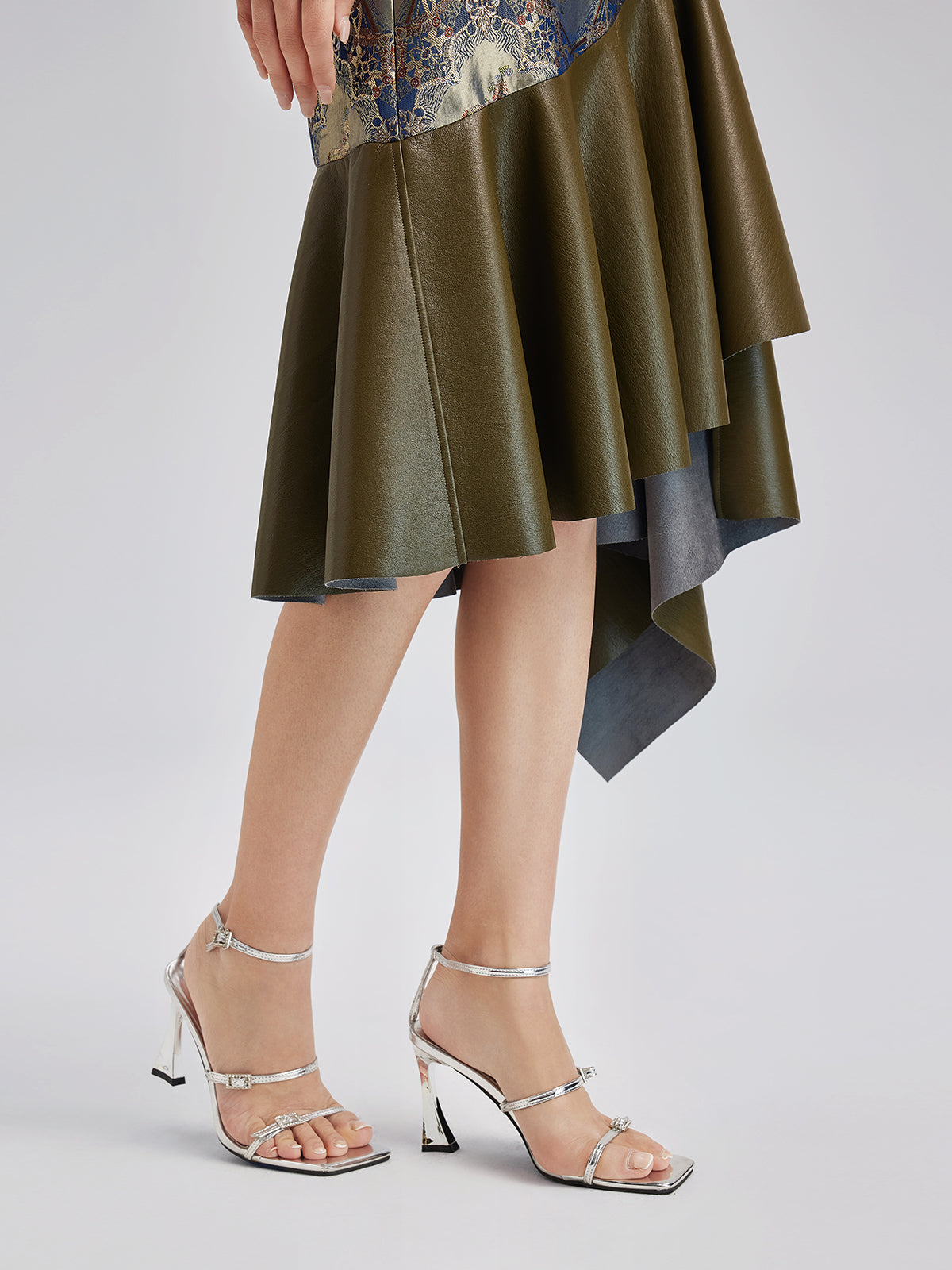 Luxurious Brocade Leather Patchwork Skirt