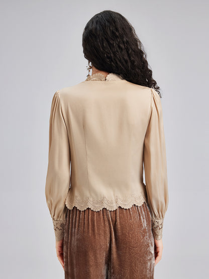 Silk Mulberry Heavy Embroidered Lace Top