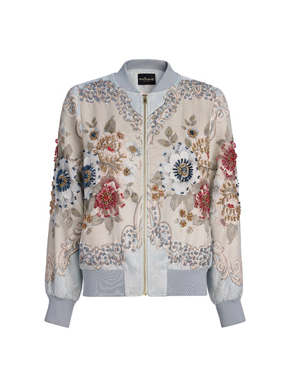 Hand-Beaded Floral Bomber Jacket
