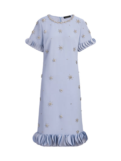 Hand-Sewn Beaded Floral-Trim Dress