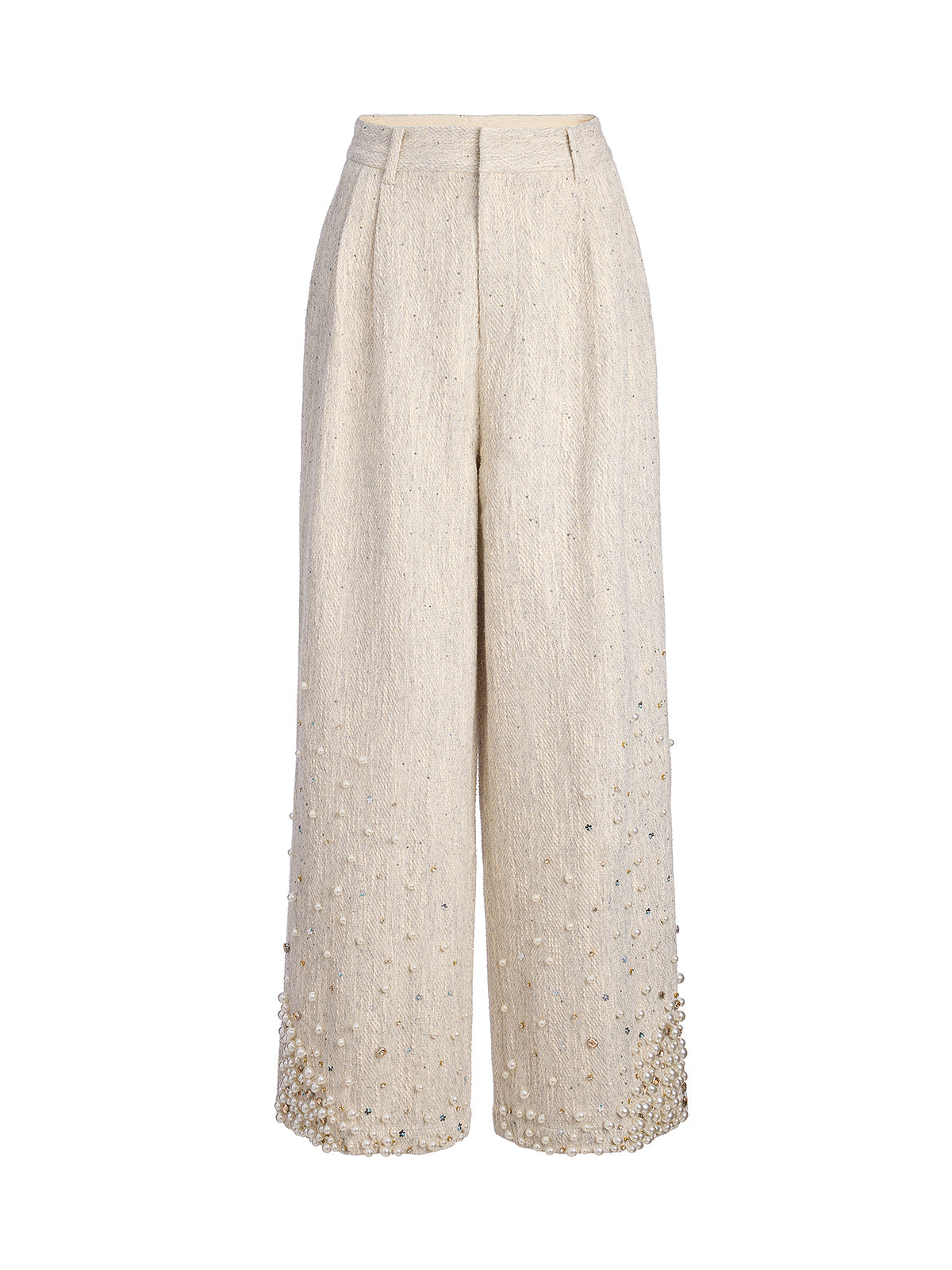 Final Sale | Hand-Sewn Pearl Textured Straight-Leg Pants