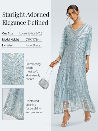 V-Neck Hand-Beaded Relaxed Dress (Inner Dress Included)