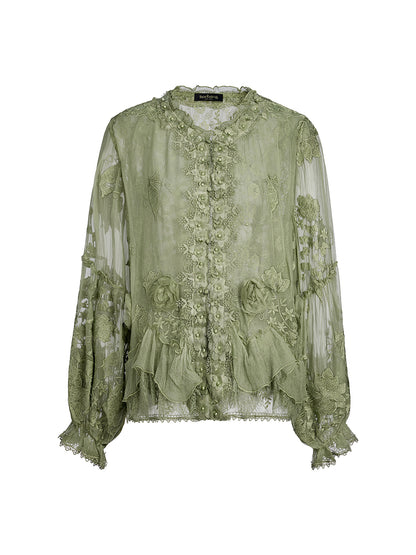 Hand-Dyed Silk Embroidered Floral Top