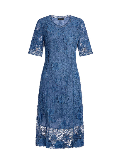 Cutout Lace 3D Floral Short-Sleeve Dress