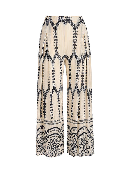 Bohemian Print Pleated Wide-Leg Pants