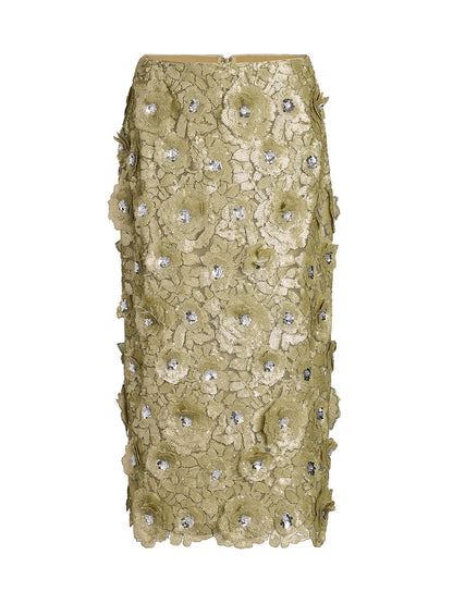 Allover Hand-Beaded Sequin Embroidered Floral Skirt