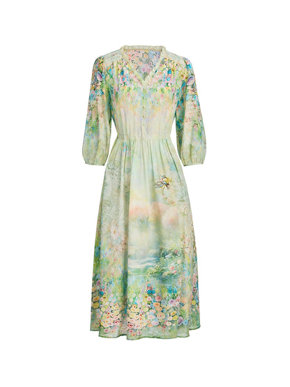 100% Silk Monet Garden Print Dress