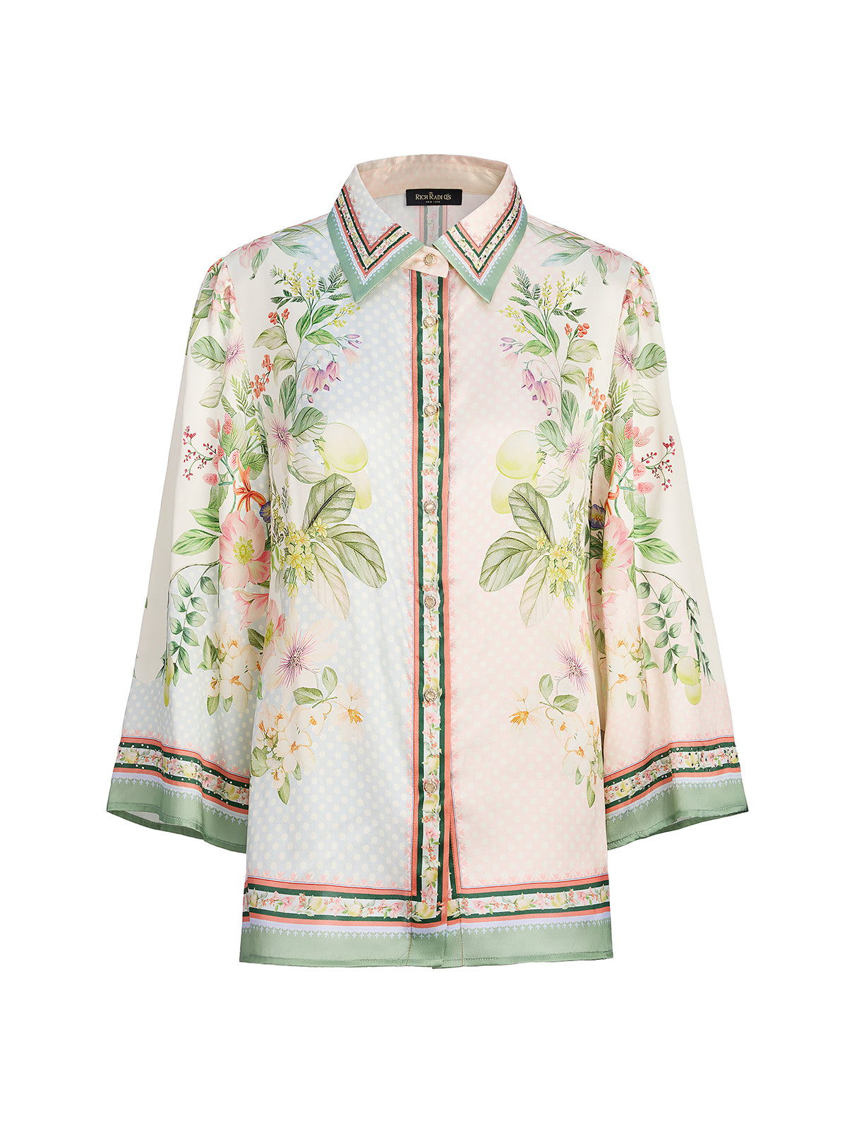 100% Silk Vintage Print Three-Quarter Sleeve Shirt