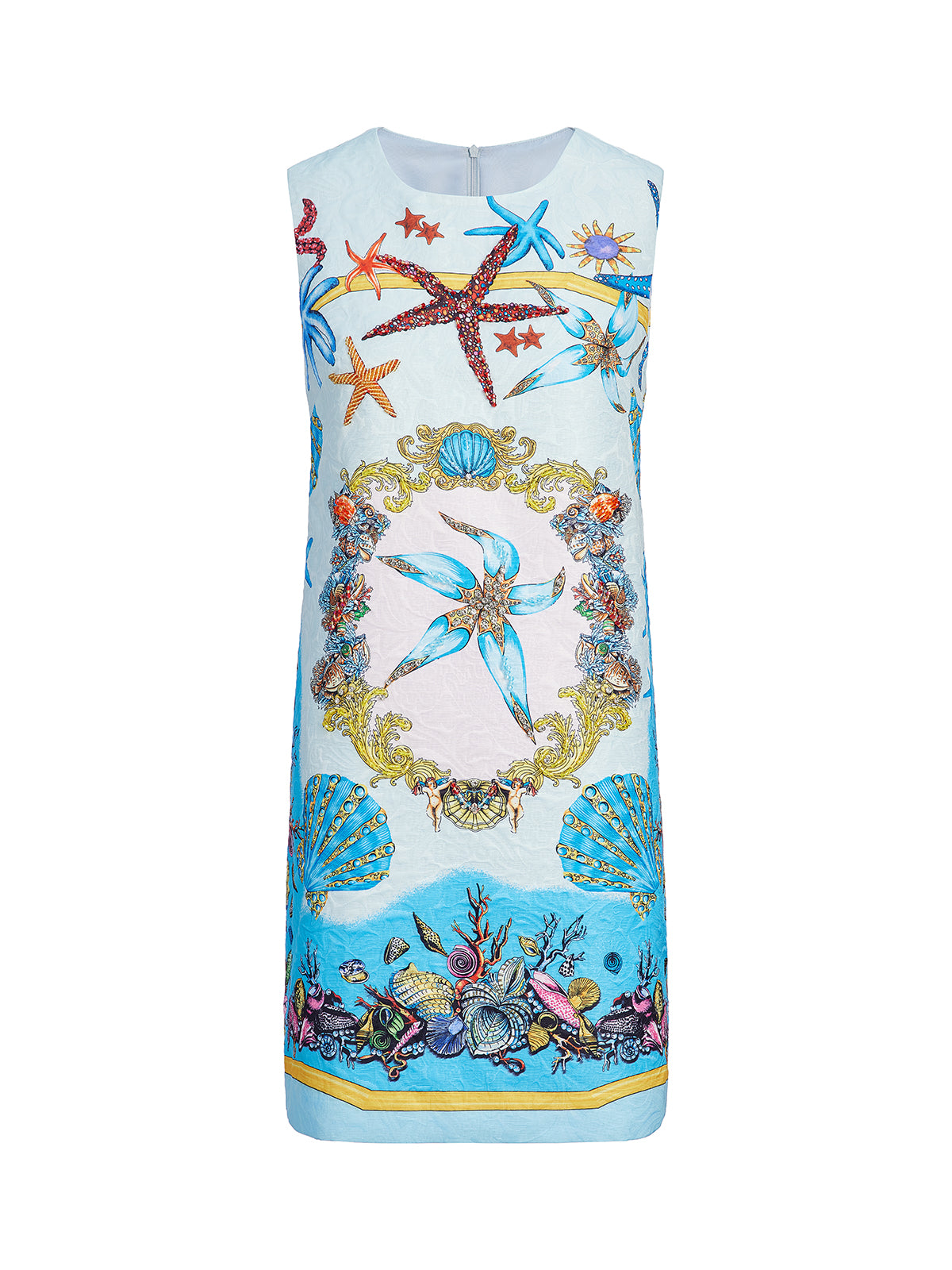 Hand Beaded Ocean Baroque Print Dress