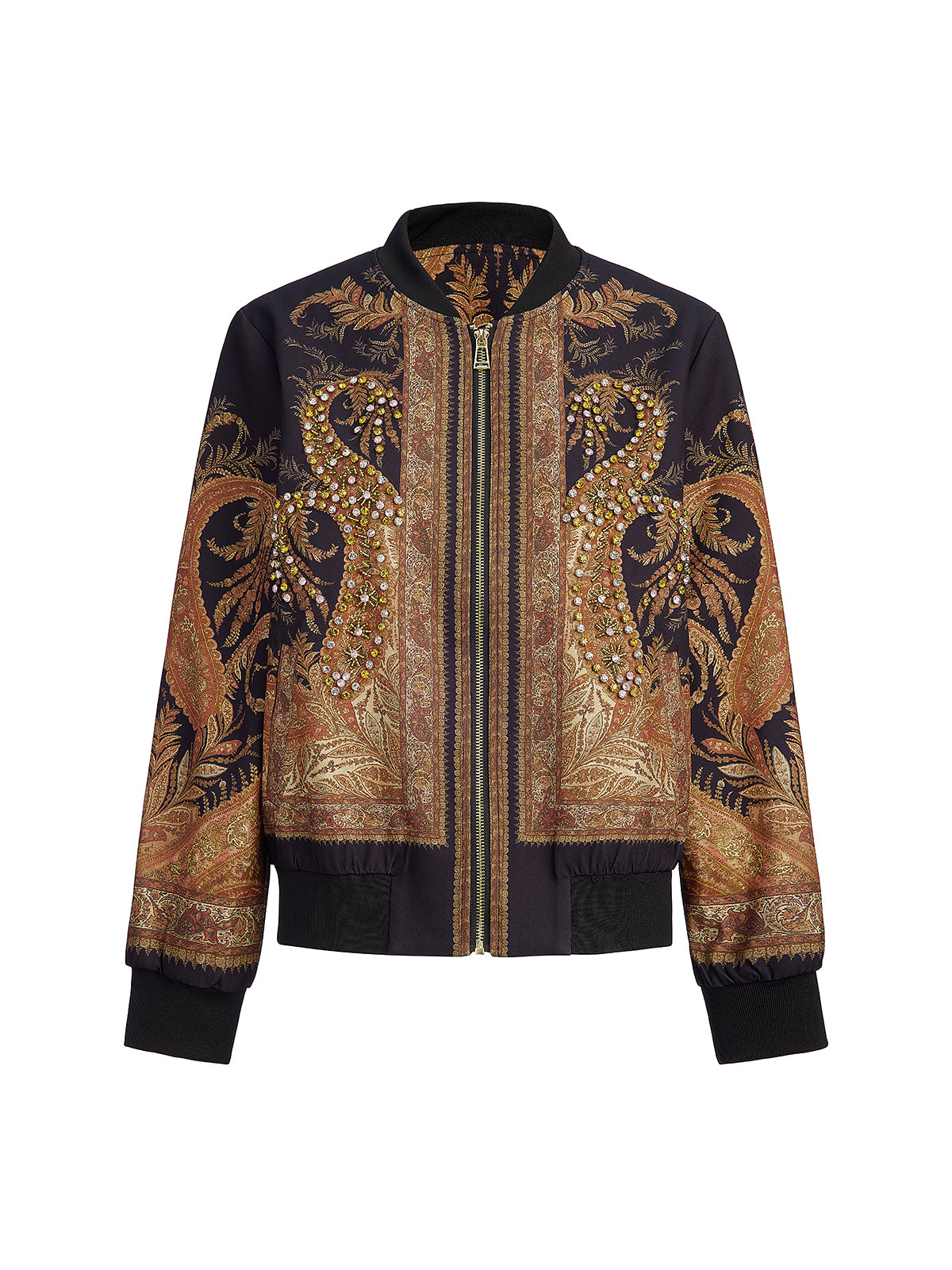 Paisley Print Rhinestone Bomber Jacket