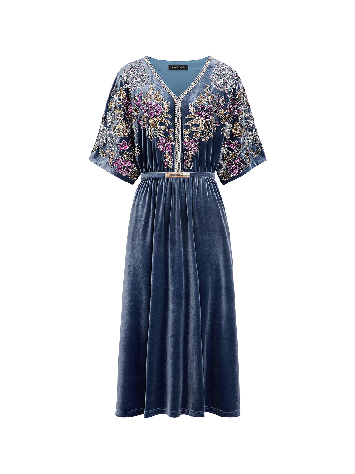 Velvet Floral Sequin Beaded Dress