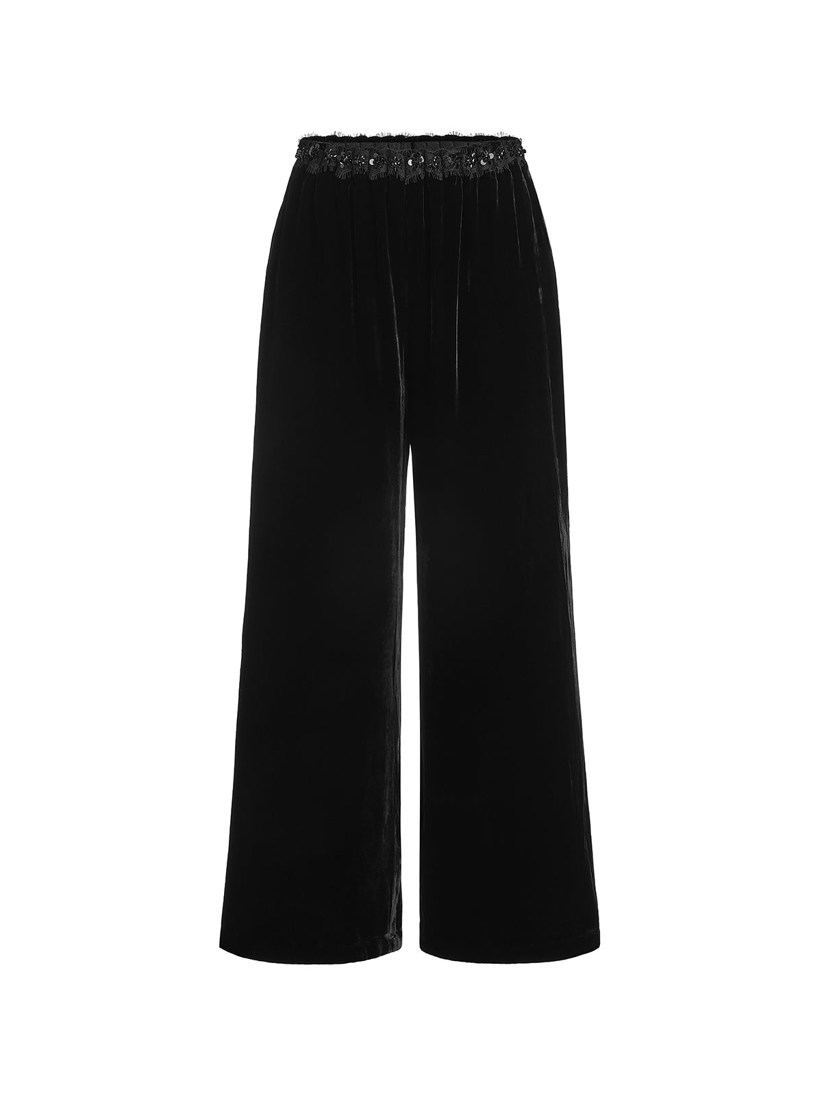 Silk Velvet Hand-Beaded Wide-Leg Pants