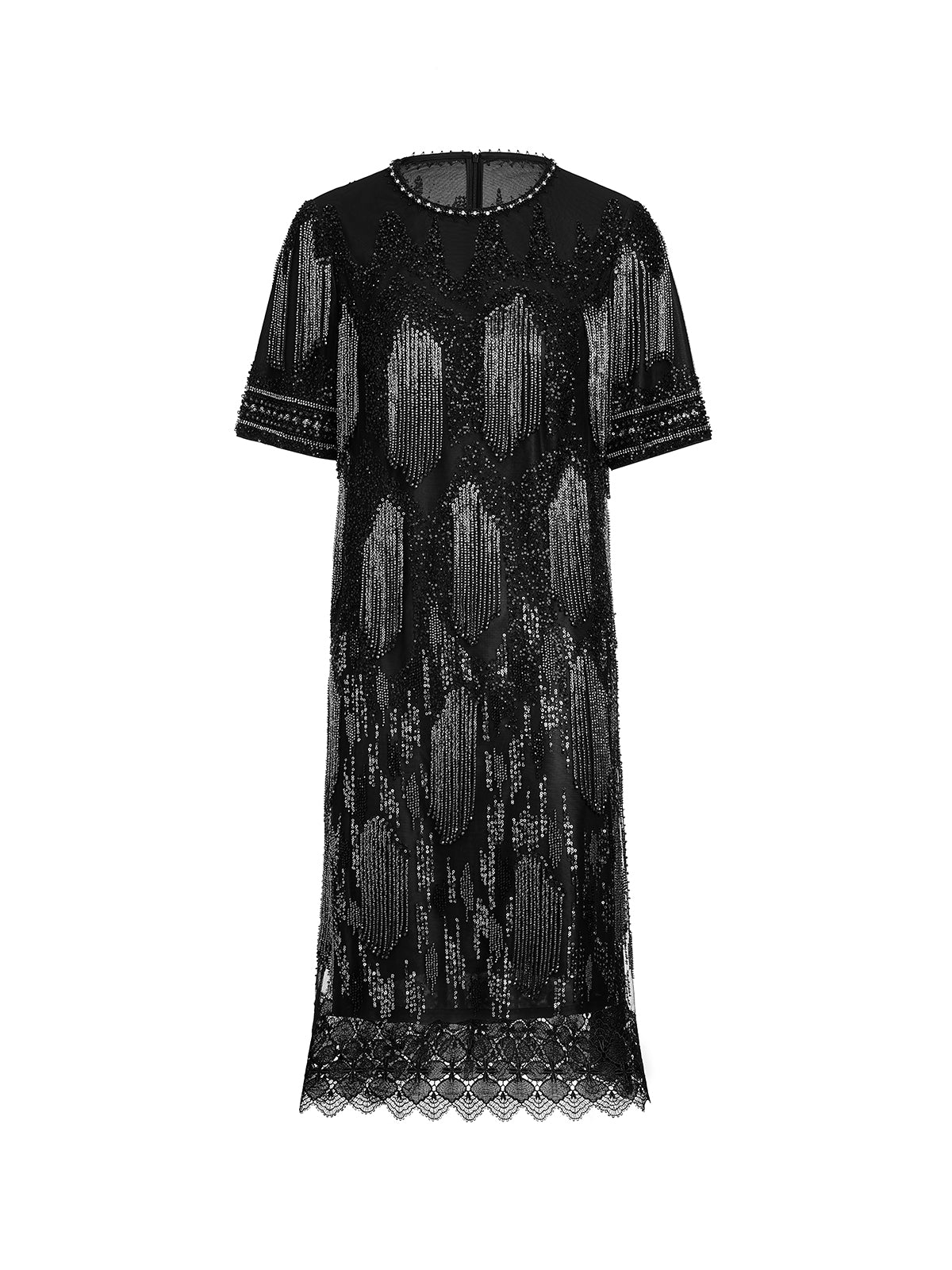 Fringe Beaded Embroidered Mesh Dress