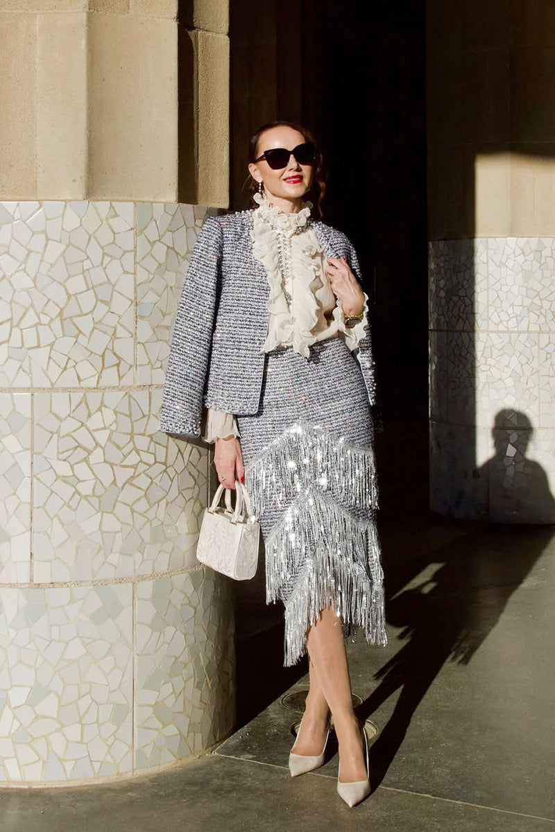 French Hand-Beaded Pearl Tweed Jacket