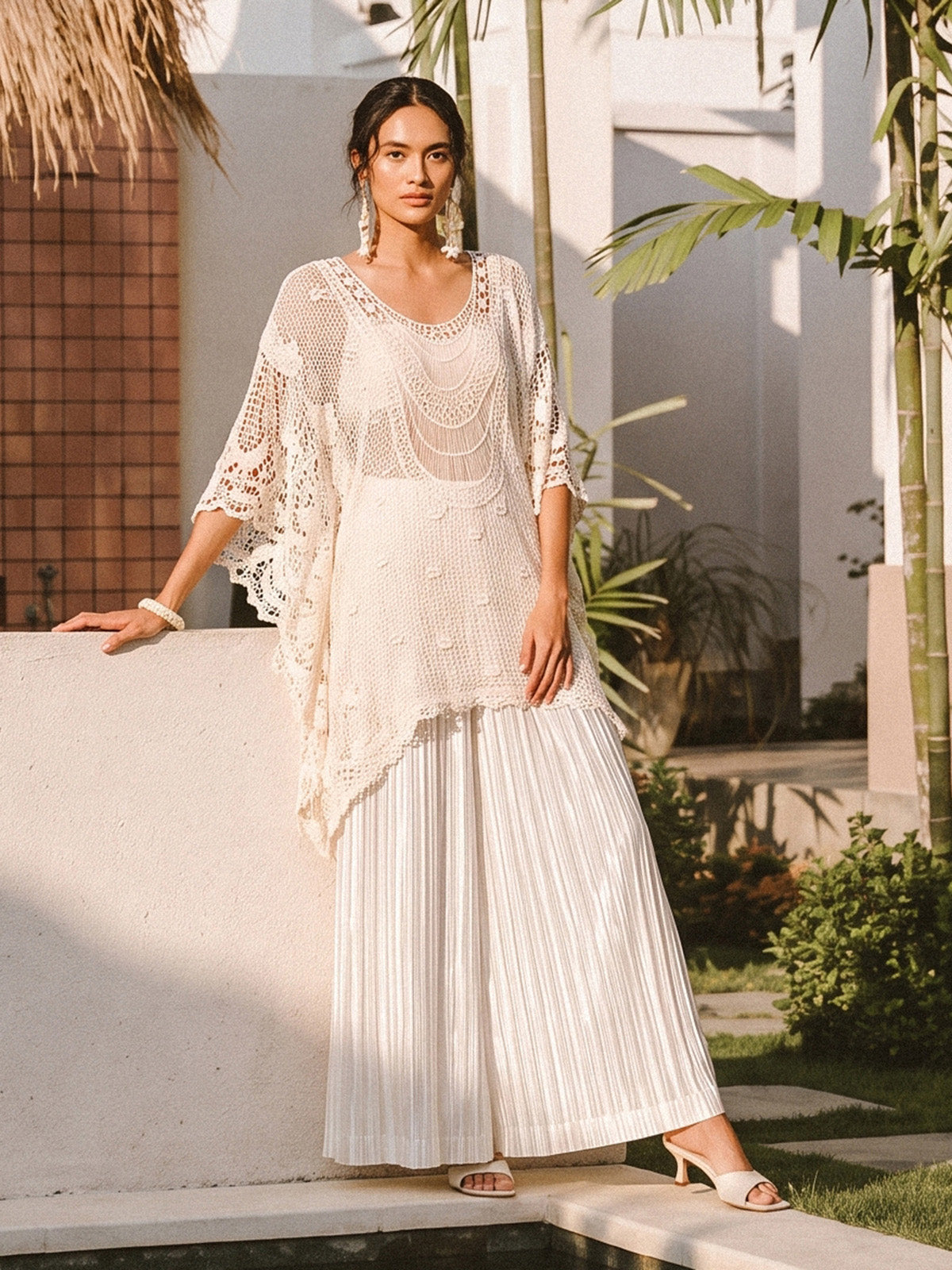 100% Cotton Lace Floral Cape Cover-Up